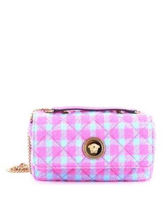 East West Medusa Icon Chain Flap Bag Quilted Tweed