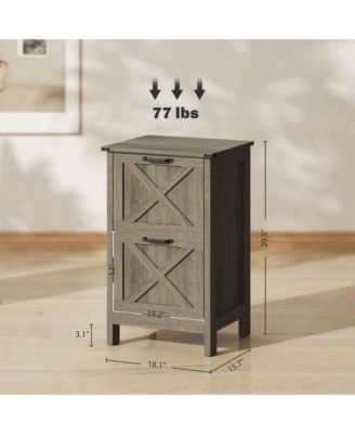 2 Drawer Vertical File Cabinet, Rustic Farmhouse Filing Cabinet with Barn Doors for A4/Letter Size, Printer Stand with Storage for Office