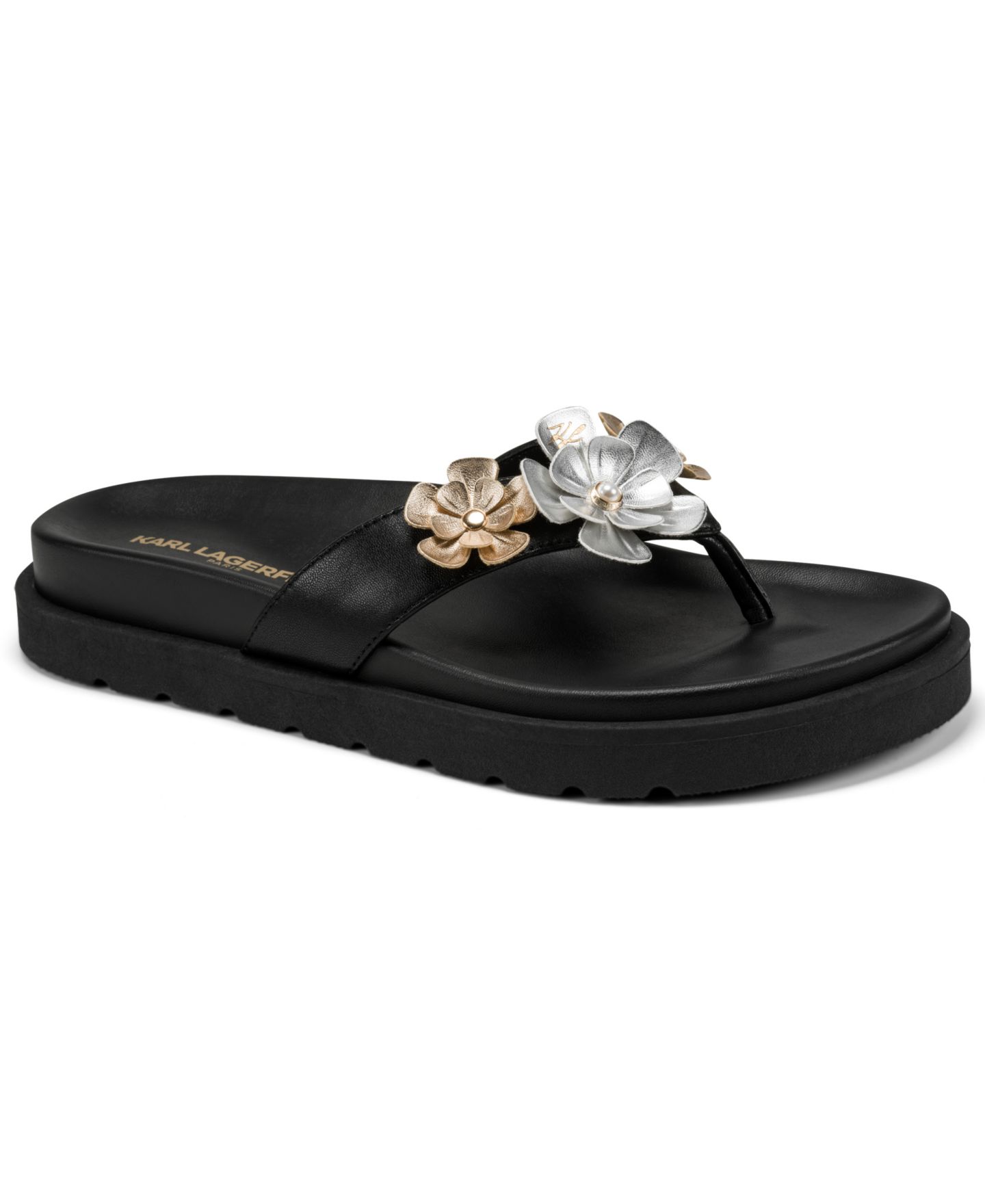 Женские сандалии KARL LAGERFELD PARIS Hayze Fleur Flip Flop, цвет: Чёрный гладкий — фото 1