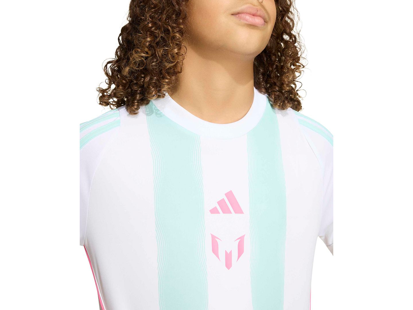 Детская тренировочная футбольная джерси adidas Messi, 6-20 лет, цвет: Белый / Аквамариновый — фото 4