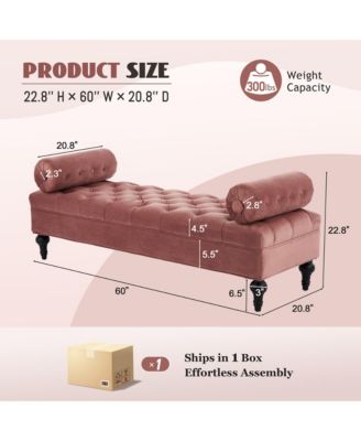 Modern Velvet Ottoman Bench, Comfy Upholstered Footstool with 2 Detachable Pillows, Bedroom End of Bed Bench for Living Room, Entryway