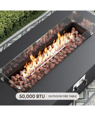 2-Piece Outdoor Fire Table Set 42.9 Inch Rectangle Gas Firepit with Tank Cover