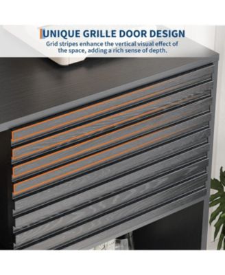 31" Fluted Sliding Door Sideboard,Modern Wooden Storage Cabinet with Metal Base, Floor-Standing Storage Cabinet