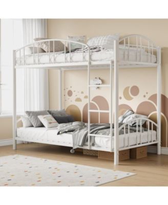 Metal Bunk Bed Twin Over Twin, Heavy Duty Bunkbeds Frame with Arched Guardrail and Safety Ladder