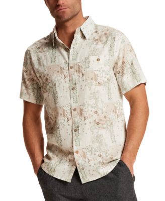 Men's Short-Sleeve Button-Down Linen Rayon Print Shirt
