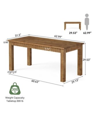 63-Inch Computer Desk, Solid Wood Home Office Desk with Sturdy Wooden Legs, Rustic Large Computer Office Table for Writing, Reading, Study