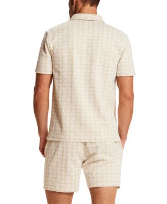 Men's Short-Sleeve Floral Jacquard Coatfront Shirt