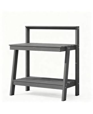 Outdoor gardening 3-tier shelf with angled legs and hooks