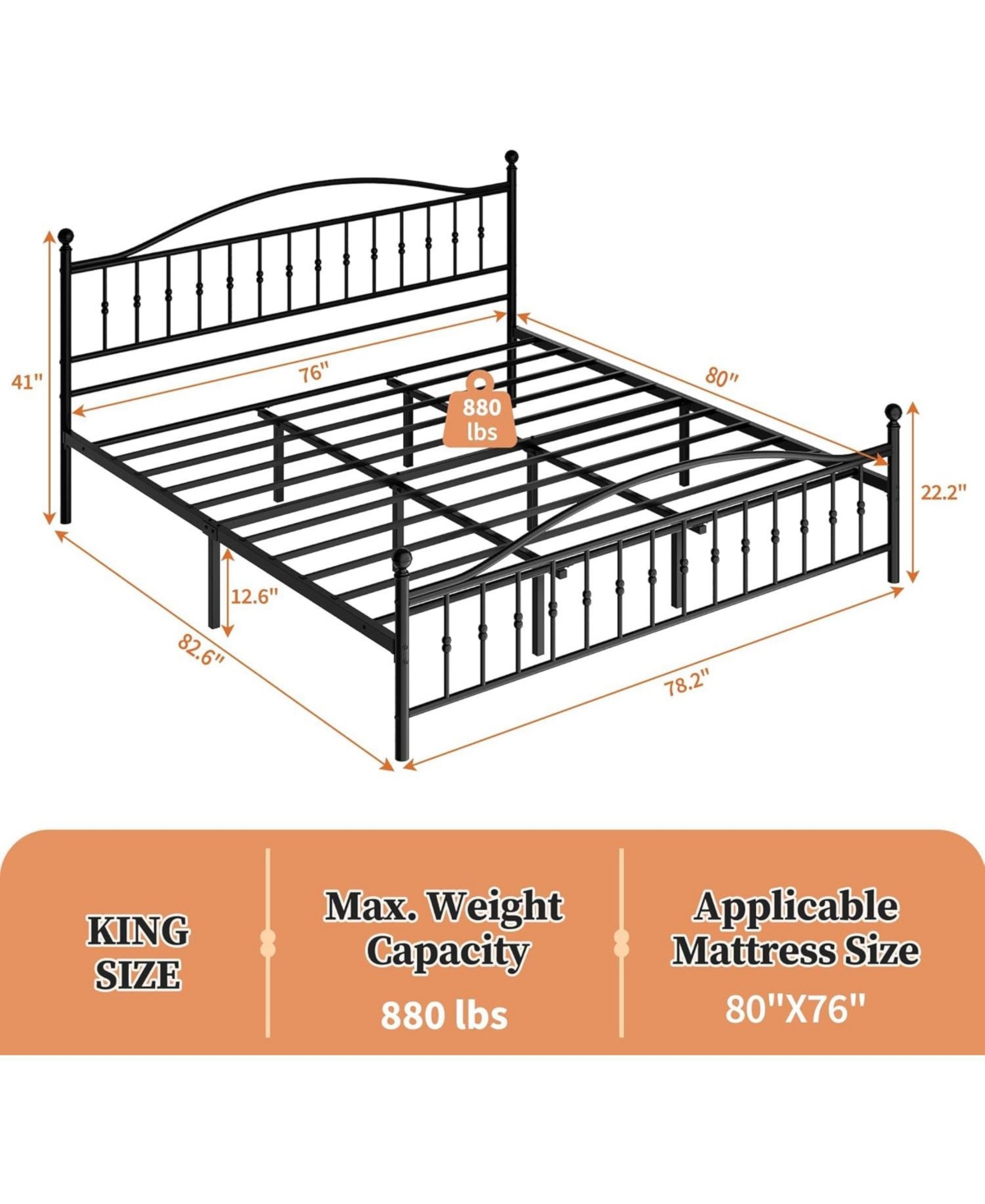 gaomon Size Metal Platform Bed Frame with Victorian Style Wrought Iron-Art Headboard and Footboard,Mattress Foundation,Under Bed Storage,Noise Free