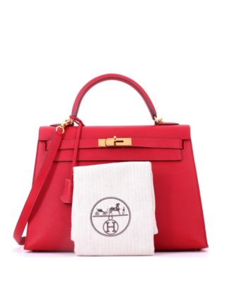 Kelly 32 Handbag Red Epsom with Gold Hardware