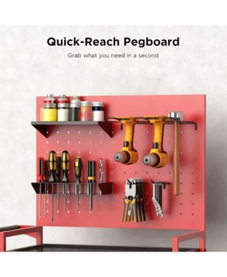 Large Pegboard Tool Organizer Cart with 3-Tier Shelves for Garage and Home