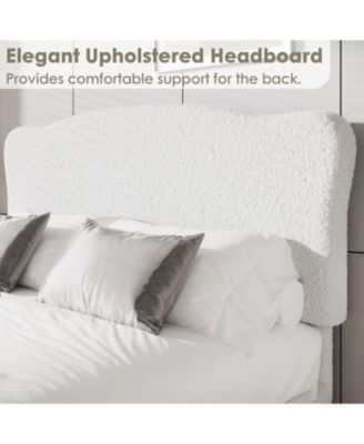  Bed Frame with Upholstered Headboard, Soft Low Profile Sturdy Platform Bed with Rounded Corners Design, Heavy Duty, Wooden Slats