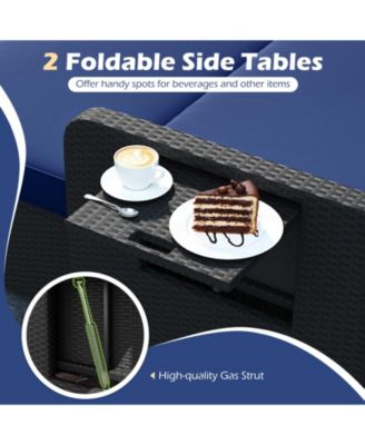 Set of 2 PE Wicker Outdoor Daybed w/4-Level Adjustable Backrest Storage Ottoman