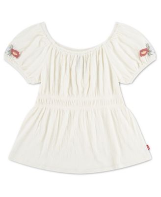 Girls' 7-16 Smocked Puff-Sleeve Top