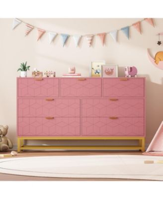 7 Drawer Dresser for Bedroom, 53.5” Large Dresser with Metal Legs, Modern Chest Organizer with Wide Storage, Chest of Drawers for Bedroom