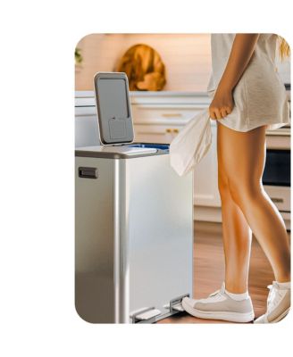 16 Gallon Stainless Steel Dual Trash and Recycling Can with Removable Liners and Soft Close Lids