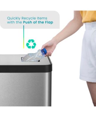 19 Gallon Stainless Steel Dual Trash and Recycling Can with CleanAura Odor Control and Soft Close Lid