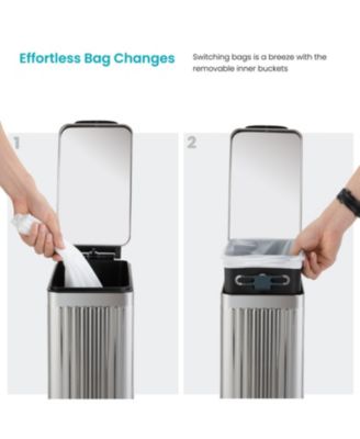 3 Gallon Slim Stainless Steel Trash Can with Reeded Pattern, Step Pedal and Soft Close Lid