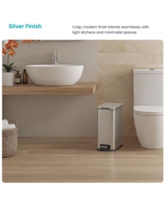 4 Gallon Slim Stainless Steel Kitchen Trash Can with Reeded Pattern, Step Pedal and Soft Close Lid