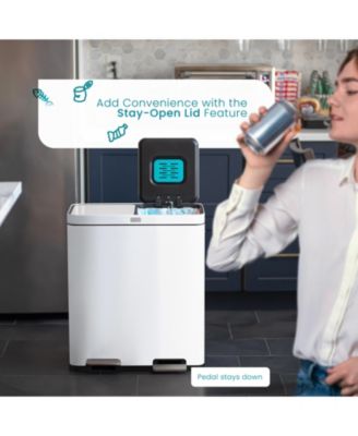 16 Gallon Stainless Steel Kitchen Trash and Recycling Can with CleanAura Odor Control and Soft Close Lids