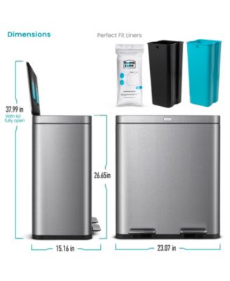 16 Gallon Stainless Steel Kitchen Trash and Recycling Can with CleanAura Odor Control and Soft Close Lids