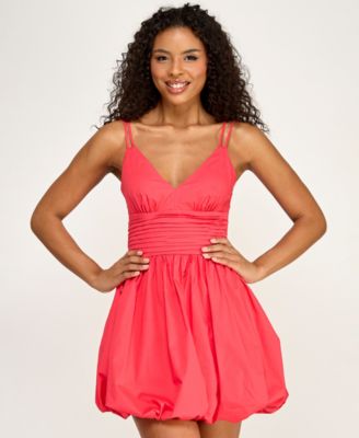 Juniors' V-Neck Poplin Bubble Dress