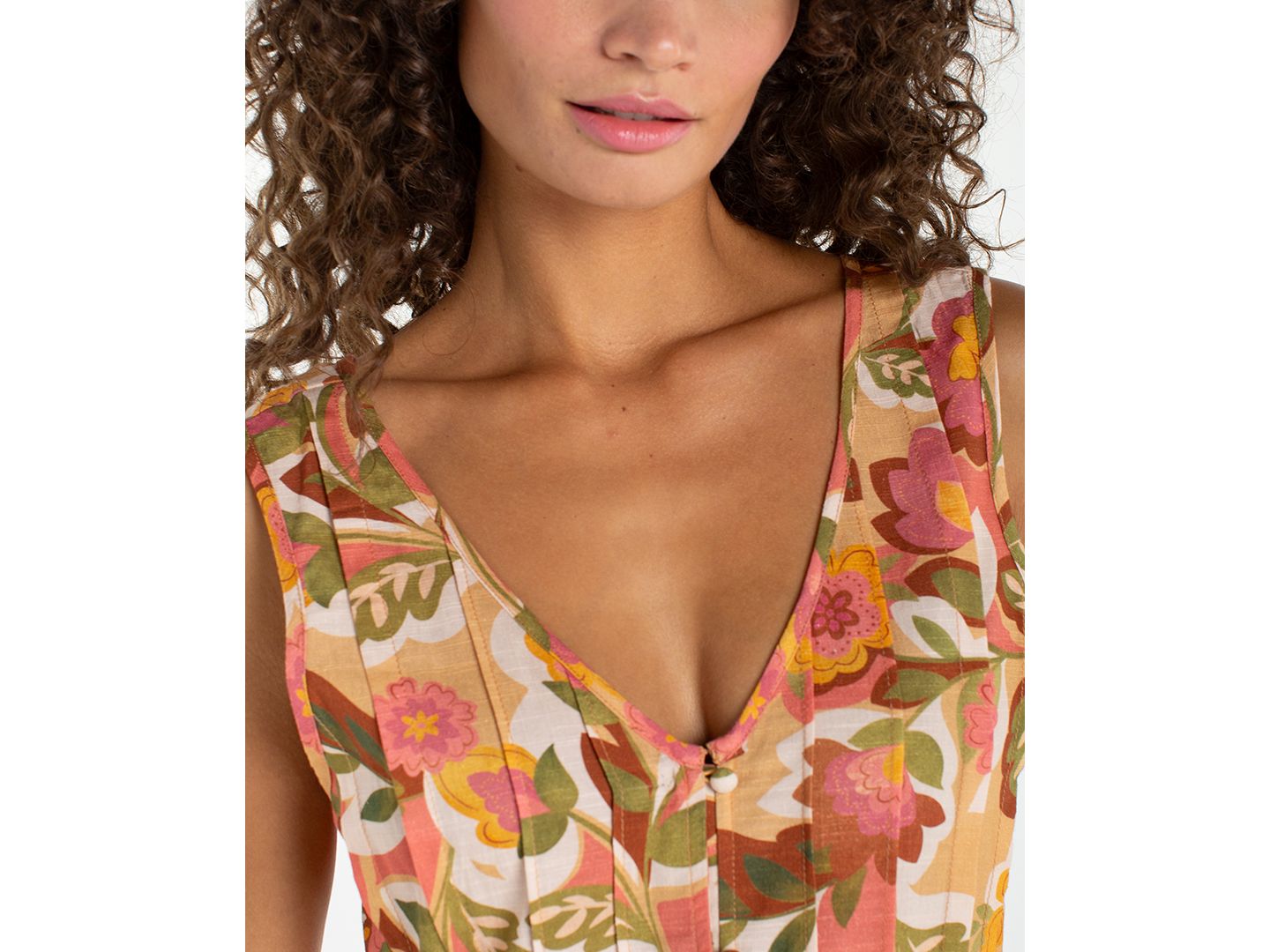 Женский топ Liverpool Los Angeles Petite Sleeveless V-Neck Woven Top, цвет: Рыжевато-коричневый с принтом разноцветный — фото 2