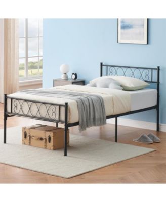 Twin Bed Frame Heart-Shaped Headboard Footboard Metal Slat Support Under-Bed Storage Noise-Free