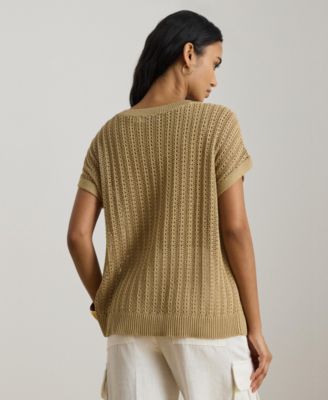 Women's Short-Sleeve V-Neck Ribbed Sweater