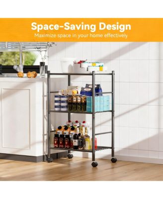 3 Tier Metal Shelving Unit with Wheels - Space-saving, Sturdy, Anti-rust