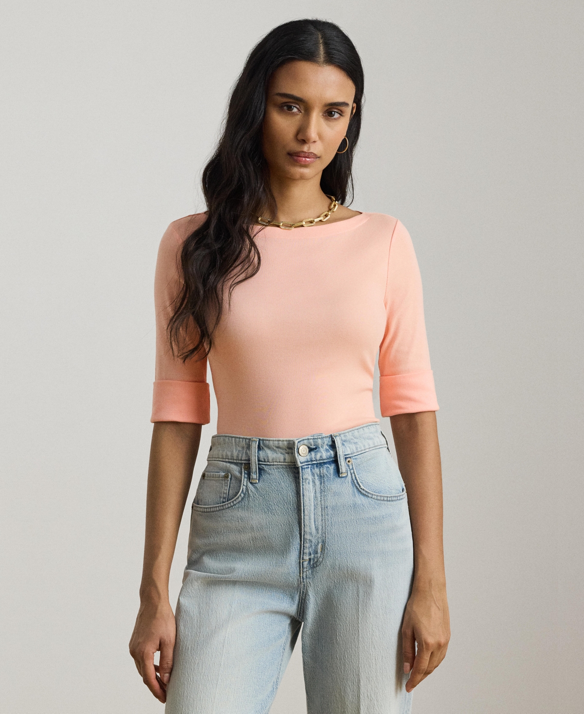 Lauren Ralph Stretch Cotton Boatneck T-Shirt