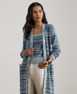 Women's Striped Long-Sleeve V-Neck Cardigan