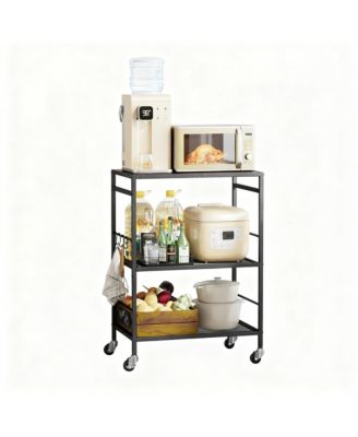 Adjustable Shelf Kitchen Cart with Metal Frame and Wheels for Versatile Storage
