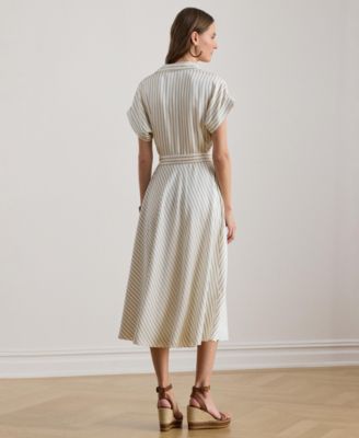 Women's Striped Belted Twill Dress
