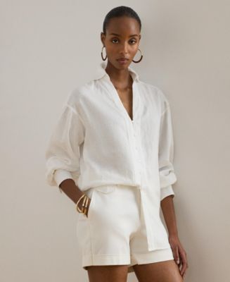 Lauren Ralph Lauren Women's Blouson-Sleeve Linen Shirt - Macy's