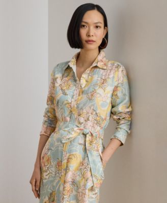 Women's Printed Point Collar Shirt-Dress
