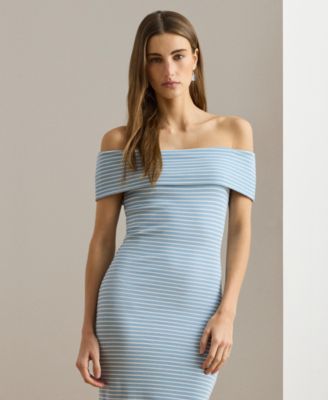Women's Striped Off-The-Shoulder Midi Dress