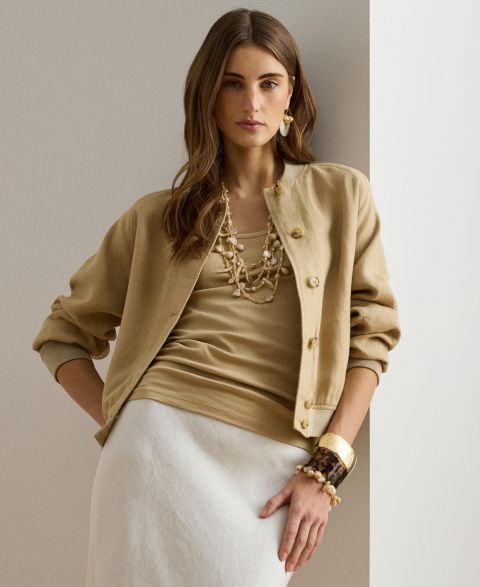 Женские куртки Lauren Ralph Lauren Baseball Collar Bomber Linen Jacket