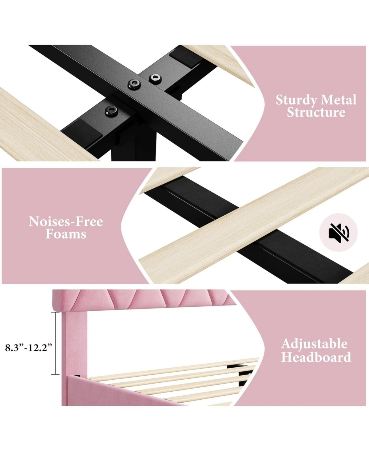 gaomon Platform Bed Heavy-Duty Upholstered Headboard Wooden Slats No Box Spring Easy Assembly Noise Free