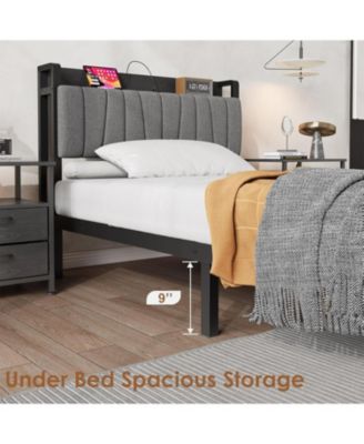 Loft Bed with Large Desk and 2-Tier Storage Shelves, Heavy Duty Metal Loft Bed with Ladder and Guardrail for Kids and Adults