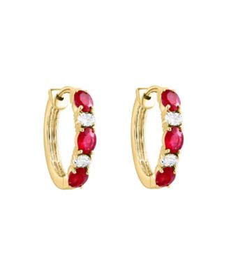Ruby (1-1/3 ct. t.w.) & Diamond (1/5 ct. t.w.) Small Hoop Earrings in 14k Yellow Gold, 0.62" 