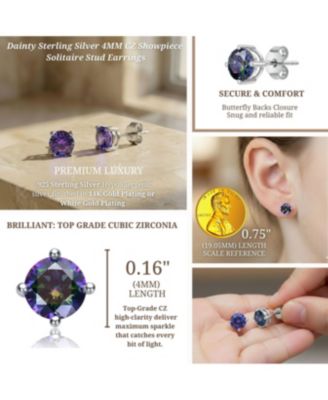 Dainty Sterling Silver 4MM Showpiece Solitaire Stud Earrings