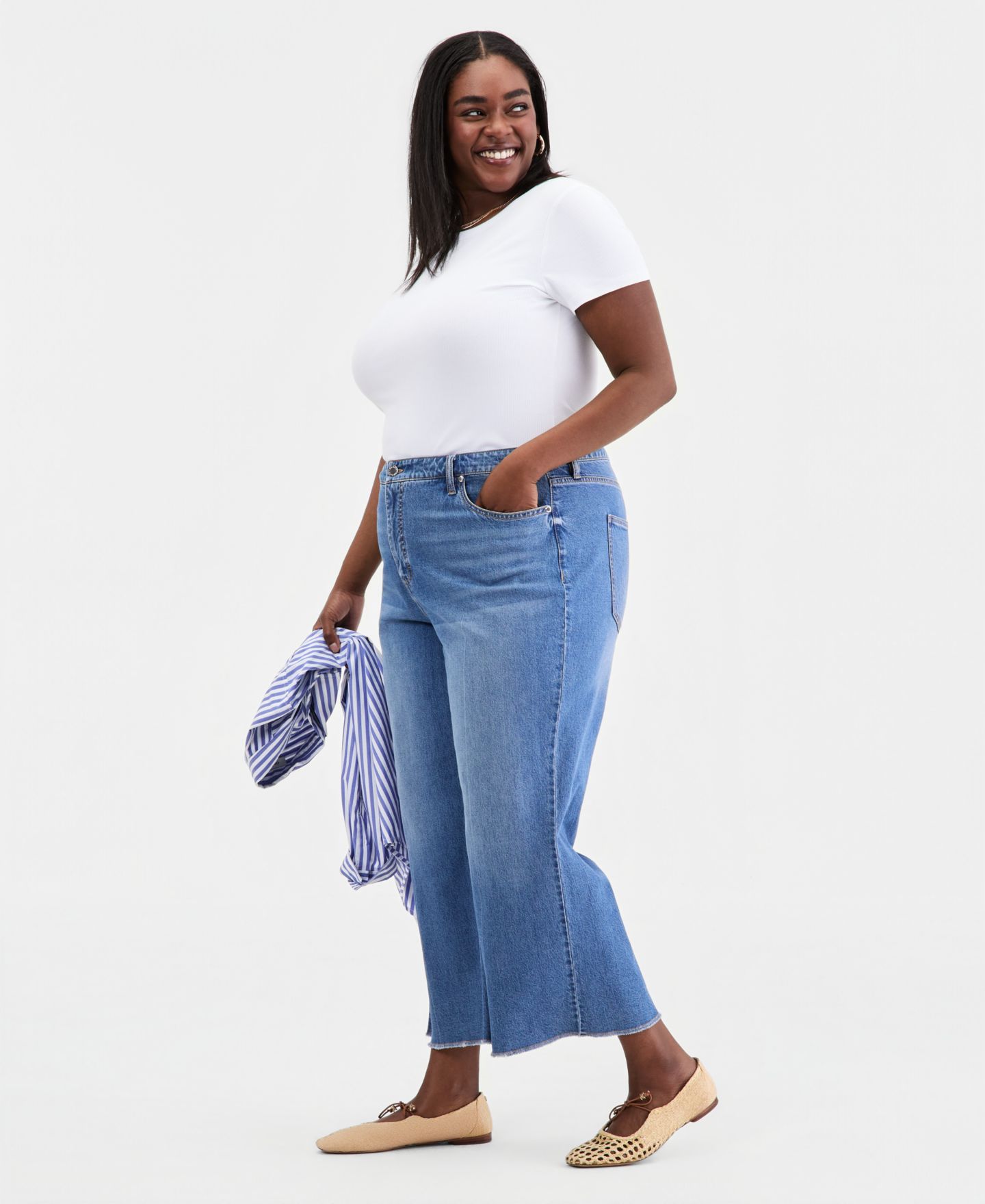 Женские джинсы On 34th Plus Size Alexis Wide-Leg Frayed-Hem, цвет: Варёный — фото 2