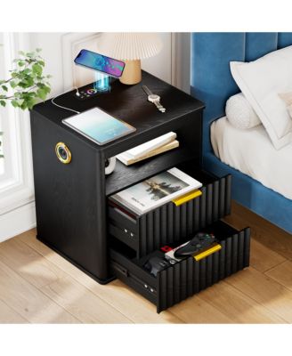 Vlrska 19.7-inch Wide Nightstand with Motion Sensor Function, LED Lights, and Wireless Charging Station