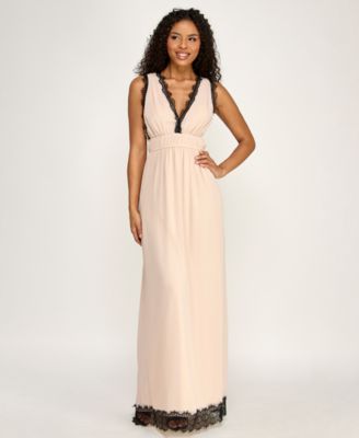 Juniors' Sleeveless V-Neck Deep Plunge Lace Trim Dress