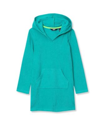Girls Long Sleeve Hooded Front Pocket Terry Cloth Swimsuit Cover-Up