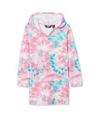 Lands End Girls Long Sleeve Hooded Front Pocket Terry Cloth Swimsuit Cover-Up - Prism pink tie dye 27$
