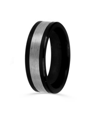 Men's Tungsten Ring, Black Ceramic With Tungsten Inlay Ring