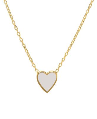 Girls White Enamel Heart Necklace in 14K