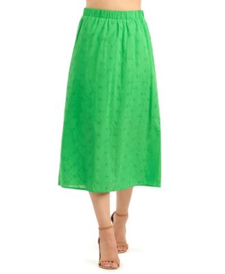 Women's Tie-Front Sweetheart Neck Camisole Top and Lime Pleated Pull-On Skirt Set